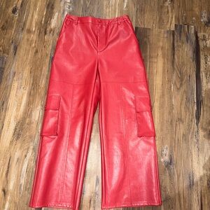 Blue Blush Red Faux Leather Pants
